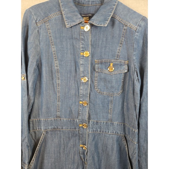 Tommy Hilfiger Denim Shirt Dress Womens 8 Boho Long Sleeve Button Up Collared - Picture 2 of 10